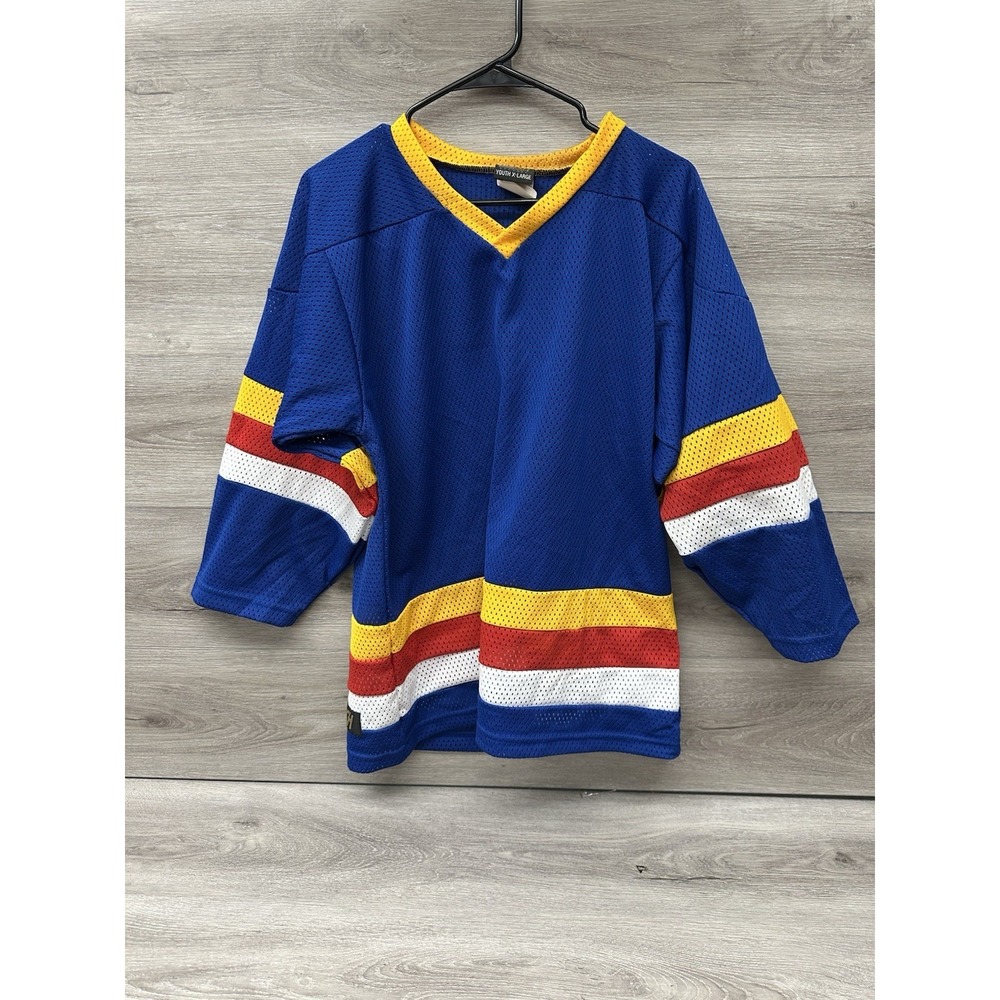 Vintage 90s Reach Deadstock Sports Blank Practice Hockey Jersey Blue Red Gold